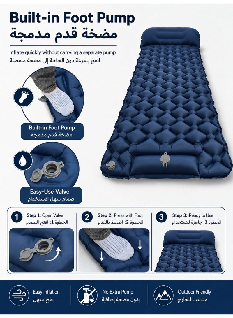 Refuge sleeping mat|Single Camping Sleeping Mat | Ultralight camping mat | With pillow | Built-in foot pump | Inflatable sleeping mat |camping bed、camping mattress、camping mat、sleeping pad| Lightweight and portable | Suitable for camping | Backpacking | Hiking | Tent camping| 190cm*60cm*5cm. - Image 5