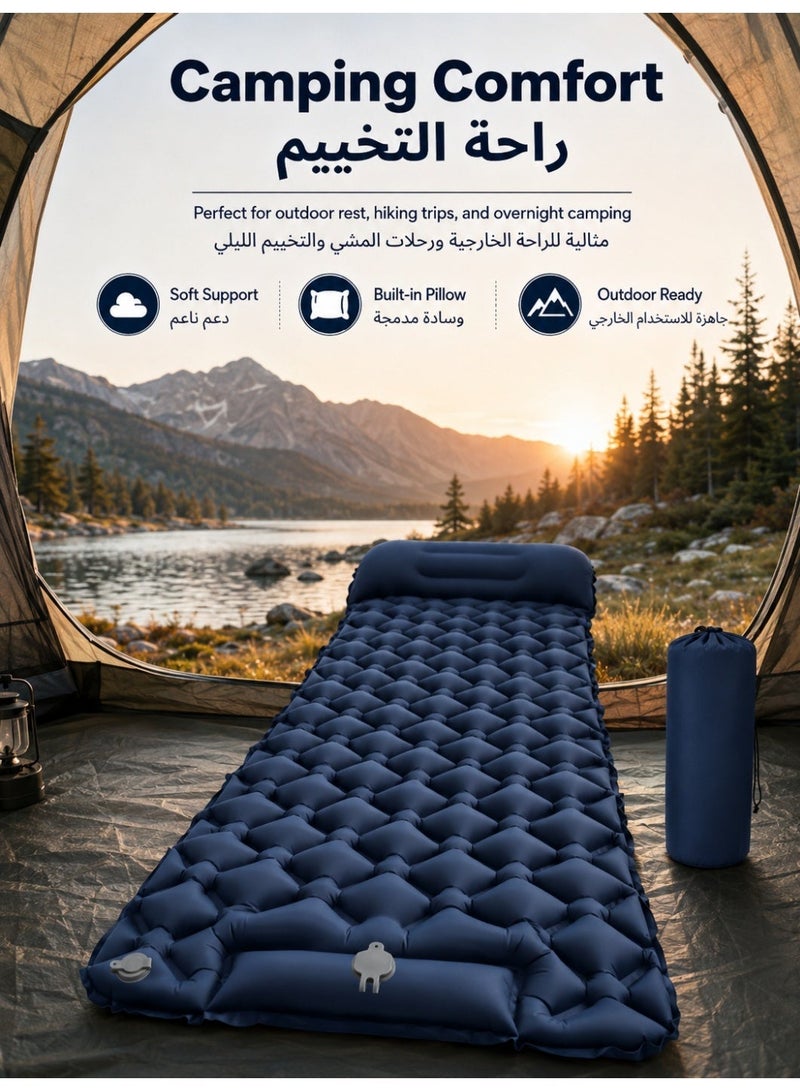 Refuge sleeping mat|Single Camping Sleeping Mat | Ultralight camping mat | With pillow | Built-in foot pump | Inflatable sleeping mat |camping bed、camping mattress、camping mat、sleeping pad| Lightweight and portable | Suitable for camping | Backpacking | Hiking | Tent camping| 190cm*60cm*5cm. - Image 3