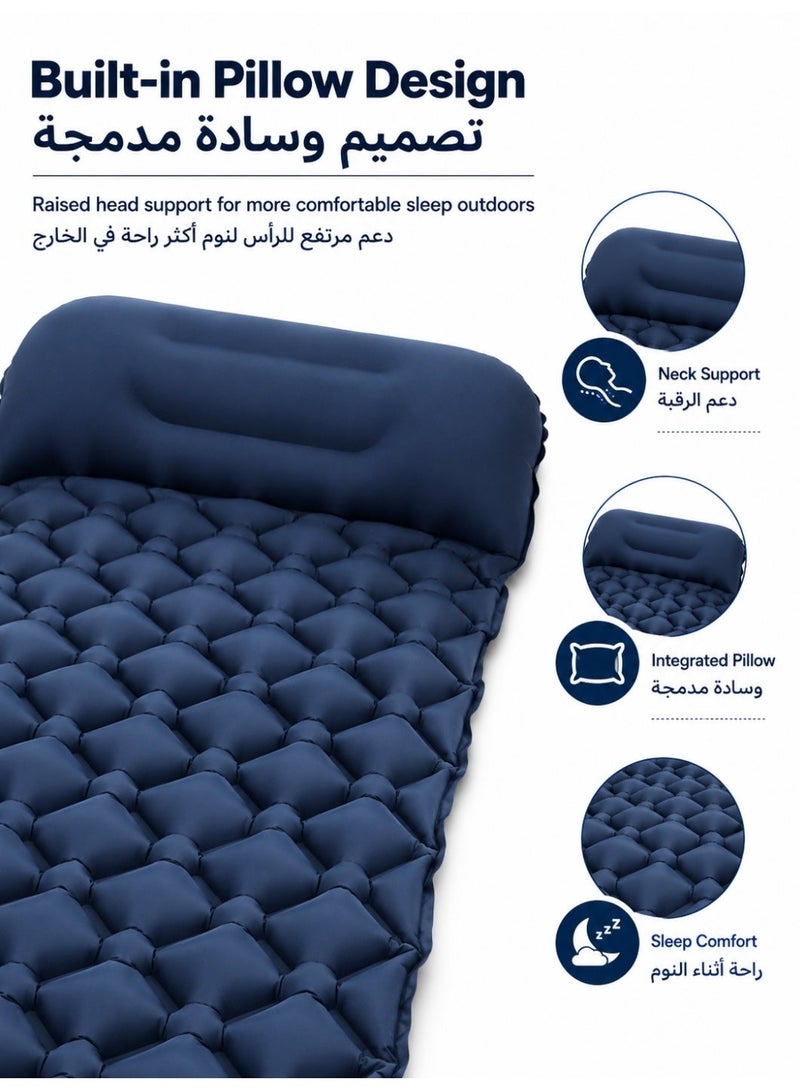 Refuge sleeping mat|Single Camping Sleeping Mat | Ultralight camping mat | With pillow | Built-in foot pump | Inflatable sleeping mat |camping bed、camping mattress、camping mat、sleeping pad| Lightweight and portable | Suitable for camping | Backpacking | Hiking | Tent camping| 190cm*60cm*5cm. - Image 4
