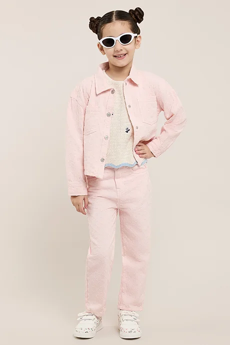 R&B Solid Denim Jacket with Button Closure