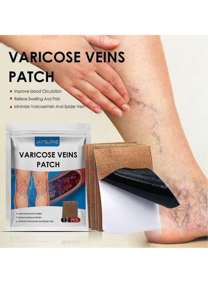 Jaysuing Varicose Veins Patches for Legs to Improve Blood Circulation Strengthen Capillary Health Relieve Swelling Pain and Fatigue Minimize Varicose Vein and Spider Vein 12 Pcs/Pack  - Image 1