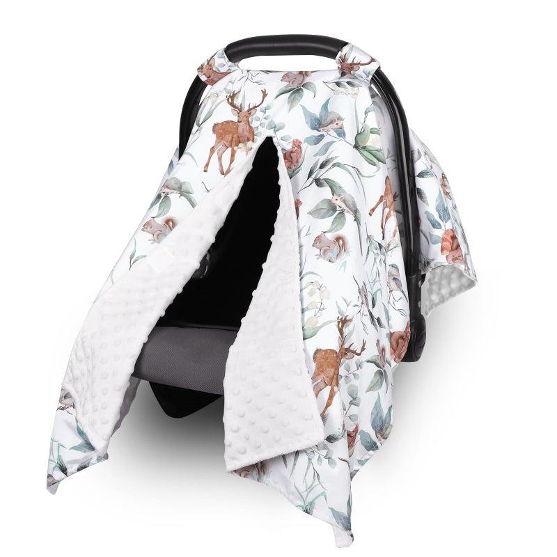 TANOFAR Baby Carseat Canopy Peekaboo Opening Car Seat Canopy for Babies Soft and Breathable Infant Carrier Canopy Multiuse Baby Carrier Stroller Nursing Cover Minky Blanket Animal Leaf - Image 2