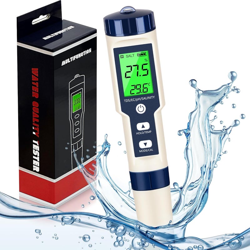 Dewfat PH Meter for Water 5 in 1 PH Temp TDS and EC Meter,Salinity Meter,PH Tester Digital,TDS Meter Digital Water Tester&Pool Salt Tester for Swimming Pool. - Image 1