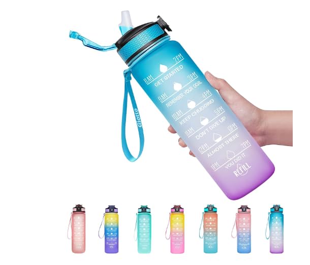 YBN 1L Water Bottle with Motivational Time Marker, Sipper Bottle for Adults, Water bottle for Gym, Office| Drinking water reminder 1 Litre (Multicolour, Large, Pack of 1) - Image 1