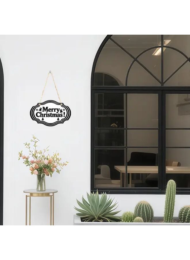 Black And White Wood Christmas Tree Wall Sign Merry Christmas Decoration - Image 1