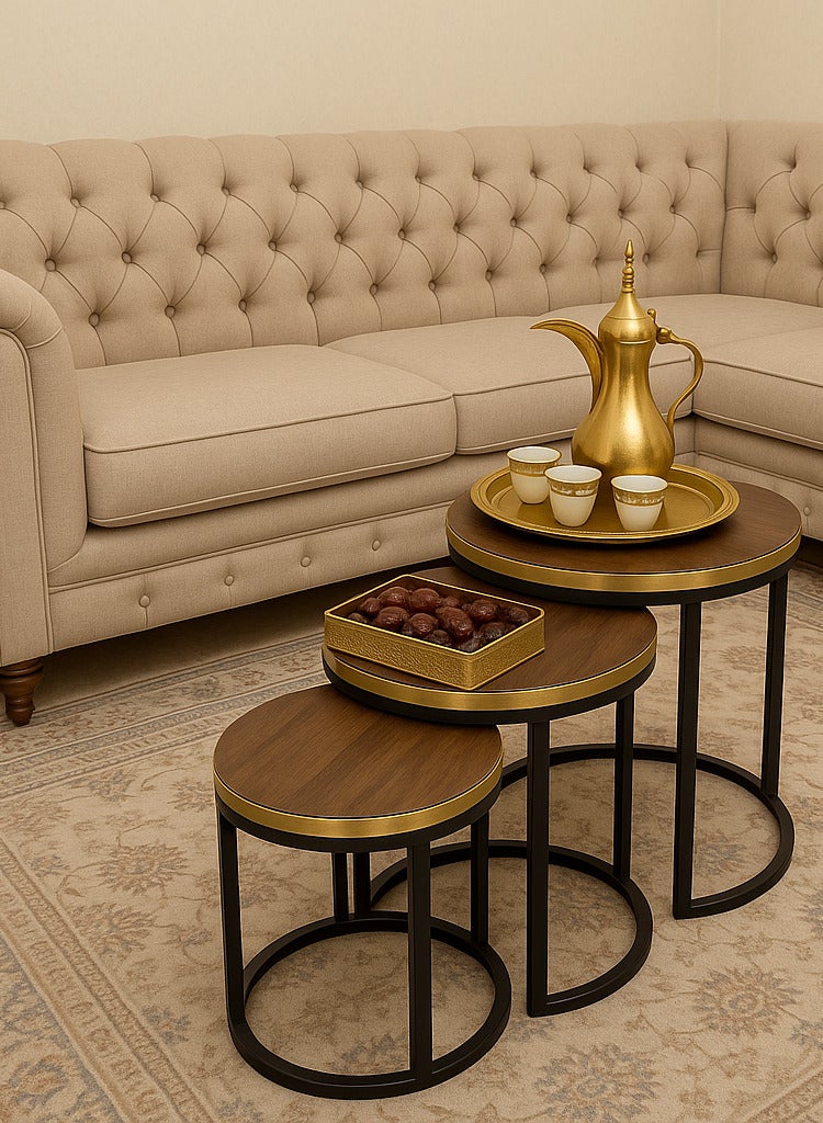 SHEE ONE 3-Piece Round Wooden Table Set | Side Table, Coffee Table, Guest Table & Decorative Accent | Sizes: 50×50 cm, 45×45 cm, 40×40 cm - Image 1