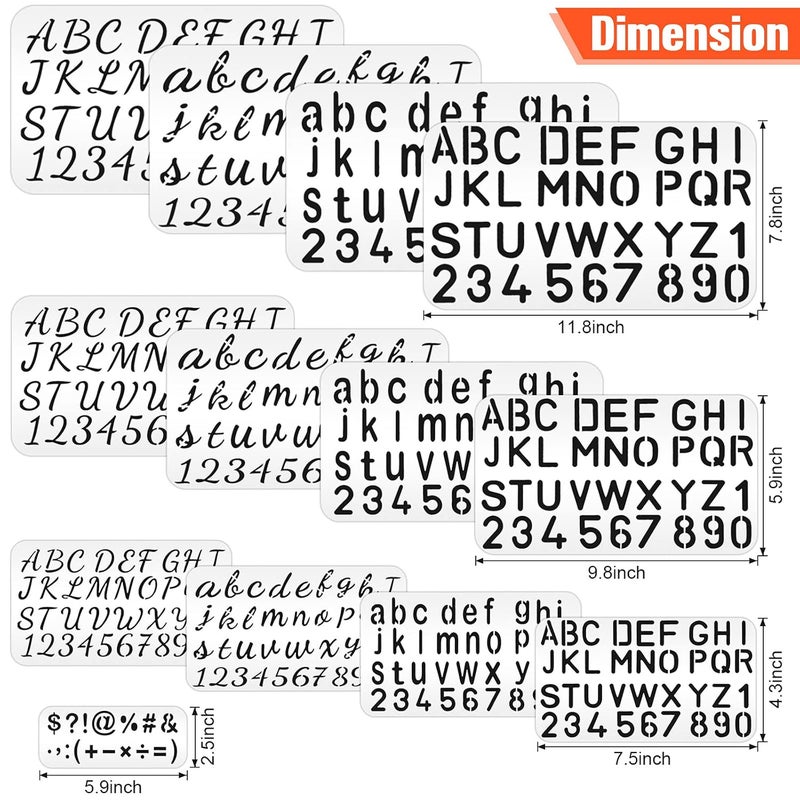 Epakh 13 Pieces Letter Number Stencils Alphabet Stencils Plastic Sign Templates Reusable Letter Stencils for Painting on Wood Cursive Regular Letter Templates for Wood Wall DIY Art Projects, 4 Sizes - Image 2