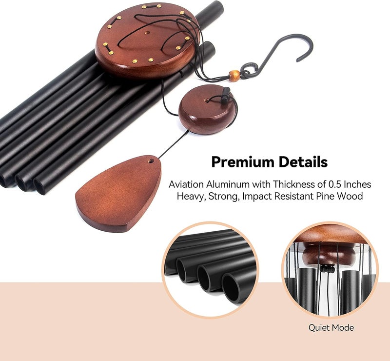Litu Wind Chimes for Outside with Wood Wind Catcher, 37 Inches Large Aluminum Windchimes Outdoors for Patio Decoration & Zen Atmosphere, Great as a Gift for Family & Relative(Black) - Image 4