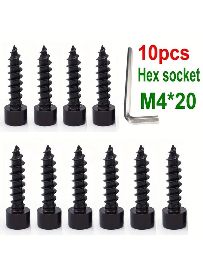 10pcs M4 20mm Black Wood Grain Self Tapping Screws Hex Socket Nickel Plated - Image 1