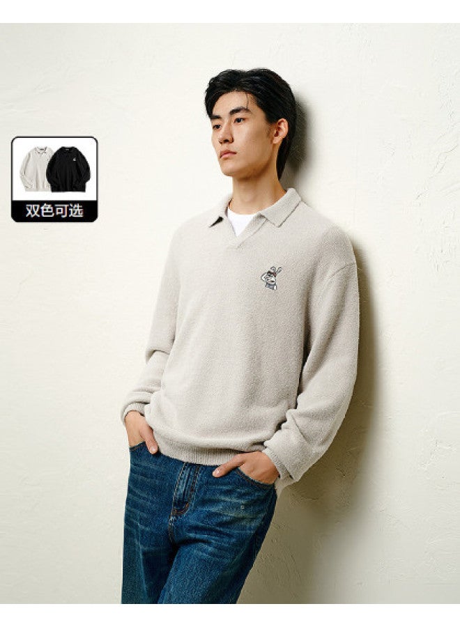 Waxbird Men's Loose Embroidered Cuban Collar Sweater Men's Sweater - Image 1