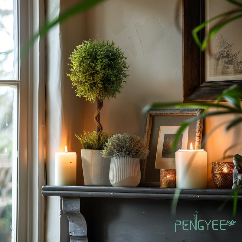 PENGYEE 3 Pack Fake Plants 14.57 Inch  Small Artificial Boxwood Topiary Trees in Cement Planter  Artificial Plants Indoor/Outdoor for Home Bathroom Bedroom Kitchen Office Room Decor - Image 3