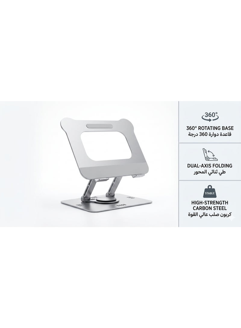 حامل مكتبي دوار 360 درجة من الكربون الصلب – قاعدة قابلة للطي ثنائية المحور للتابلت والهواتف - Image 1