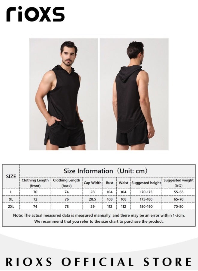 RIOXS - Men's Workout Hooded Tank Top Sleeveless Bodybuilding Muscle Shirts Gym Hoodies Tops - Image 1