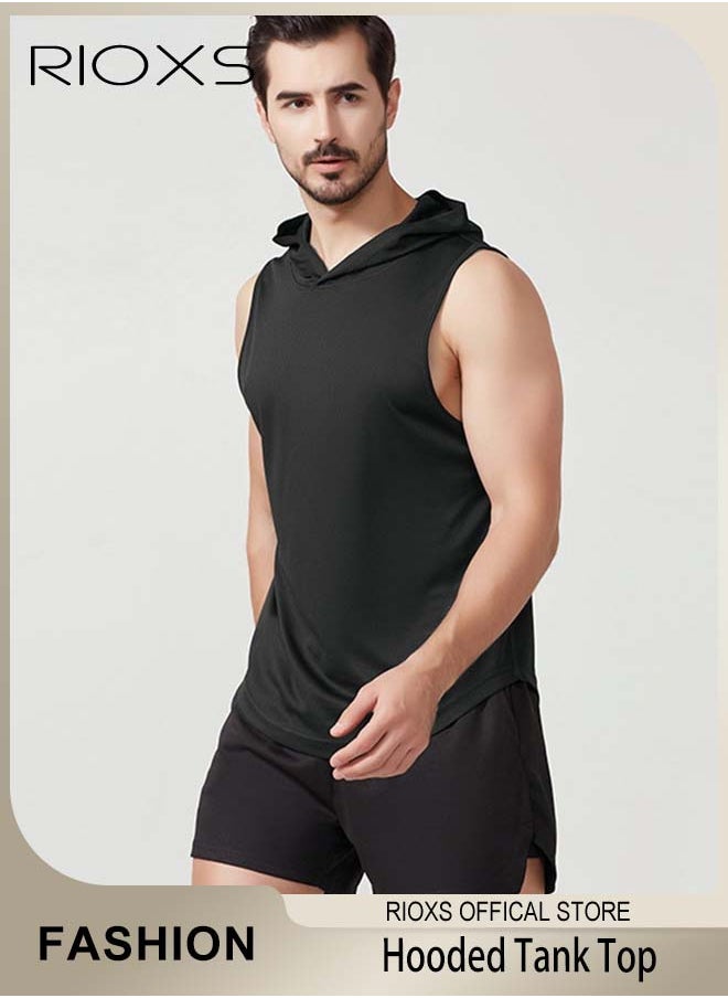 RIOXS Men's Workout Hooded Tank Top Sleeveless Bodybuilding Muscle Shirts Gym Hoodies Tops  - Image 1
