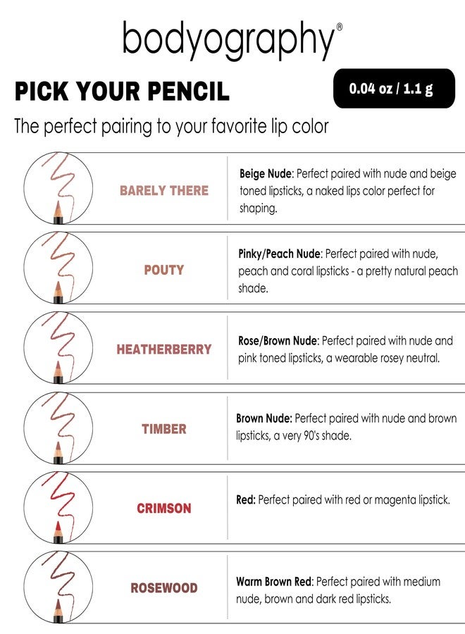 BODYOGRAPHY: Cream Lip Pencil (Timber): Brown Rose Wooden Waterproof Salon Makeup w/ Coconut Oil, Vitamin E | Gluten-Free, Cruelty-Free, Paraben-Free - Image 2