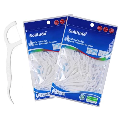 Solitude 100 Pieces 3 in 1 Tooth Cleaning Dental Floss Fresh Toothpick Cleaners, Disposable Teeth Flossing Thread Toothpicks with Tongue Cleaner Stick for Fresh, Healthy and Breath Gums - Image 1