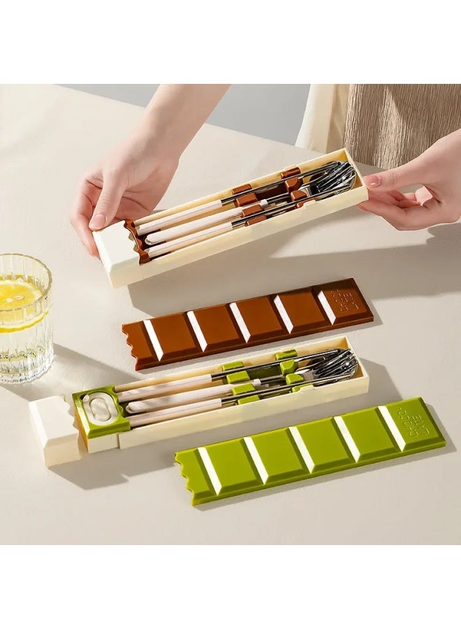 Portable Stainless Steel 304 Chocolate Shaped Dinnerware Set Including Spoon Fork Chopsticks With Liquid Addition Option-Specifications:Spray Painted Fork - Image 3