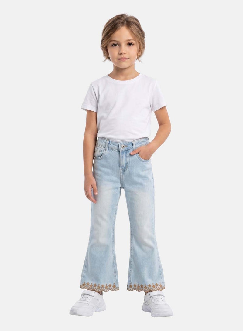 FOREVER 21 Girls' Flare Leg Jeans with Embroidered Scalloped Hem - Image 1