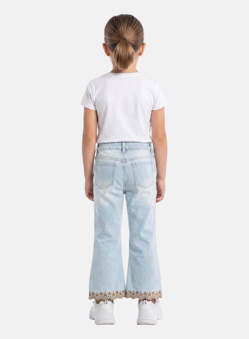 FOREVER 21 Girls' Flare Leg Jeans with Embroidered Scalloped Hem - Image 2