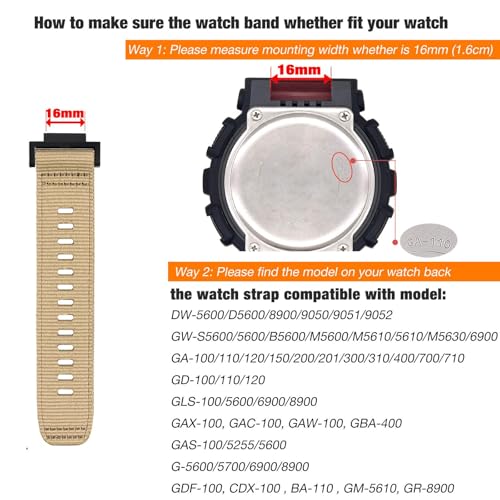 Abanen Rugged Nylon Watch Band for Casio gshock DW-5600/8900, Adjustable Sports Wrist Strap for GA-100/GW-B5600/GB-5600 /GW-6900 (Coyote Tan) - Image 4