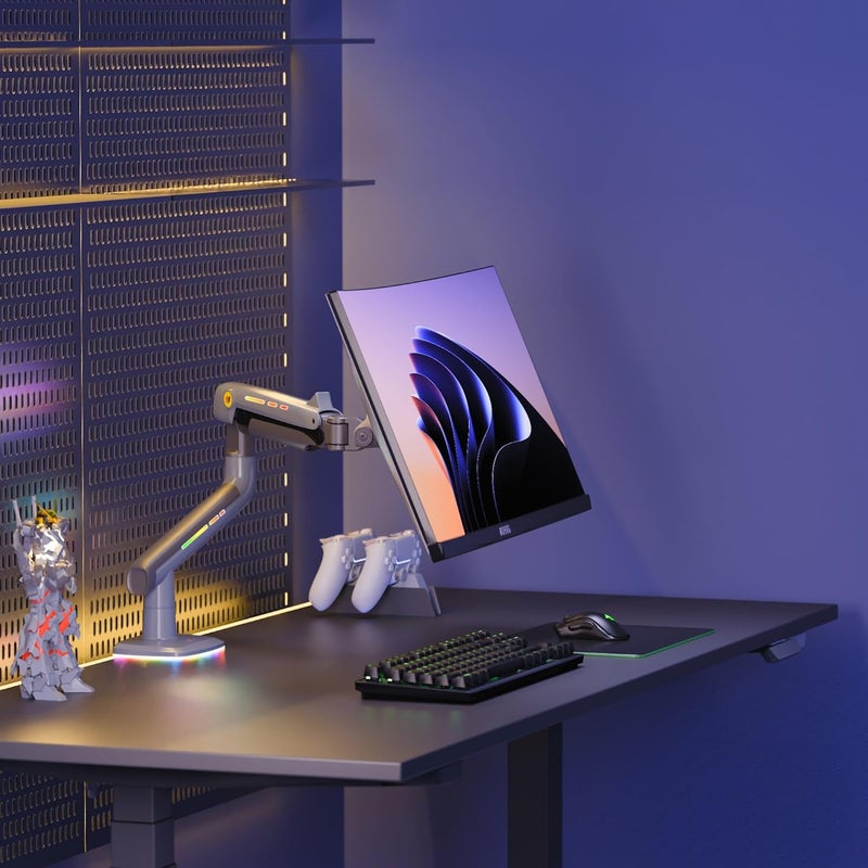 NB ERGONOMIC NB Gaming Monitor Arm or for 32 to 60 Inches Screen, Load up to 20 kg, VESA 75/100, RGB-Light, Heavy Duty, Multi Angle Adjustable, Premium Aluminum, Lake Blue - Image 3
