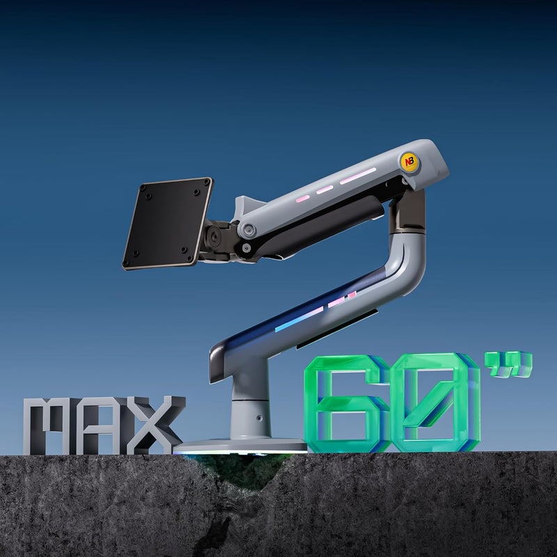 NB ERGONOMIC NB Gaming Monitor Arm or for 32 to 60 Inches Screen, Load up to 20 kg, VESA 75/100, RGB-Light, Heavy Duty, Multi Angle Adjustable, Premium Aluminum, Lake Blue - Image 2