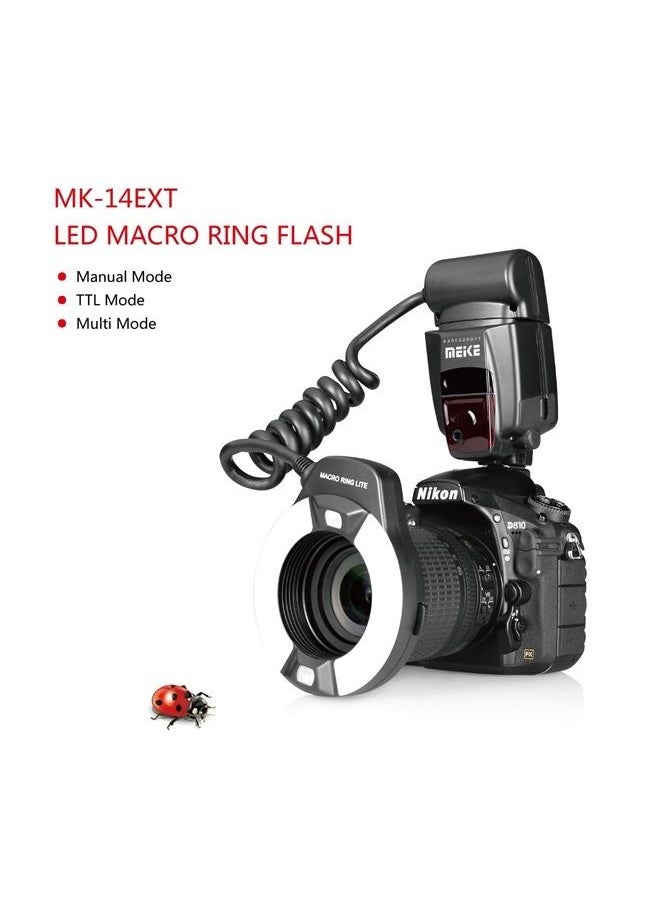 Meke - MK-14EXT-N I-TTL Macro Ring Flash Compatible with Nikon D7100 D7000 D5200 D5100 D5000 D3500 D3200 D3100 D90 D300S D600 with LED AF Assist Lamp - Image 1