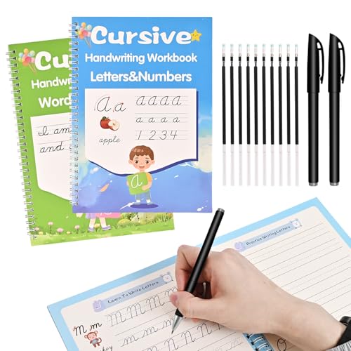 AALGO Grooved Cursive Handwriting Workbook, Reusable Magic Grooved Cursive Writing Practice Book for Beginners with Guided Tracing, Learn Cursive Workbook for Kids Ages 8–12 - Image 1