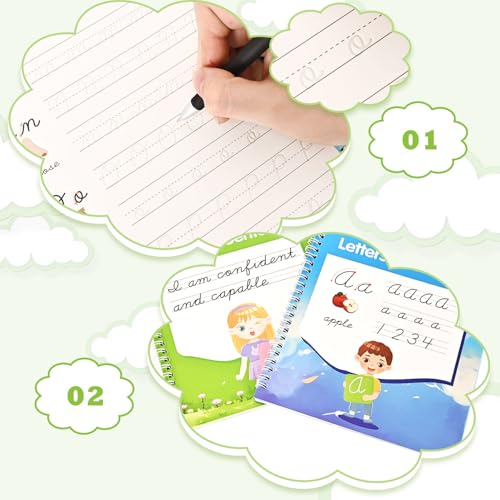 AALGO Grooved Cursive Handwriting Workbook, Reusable Magic Grooved Cursive Writing Practice Book for Beginners with Guided Tracing, Learn Cursive Workbook for Kids Ages 8–12 - Image 5