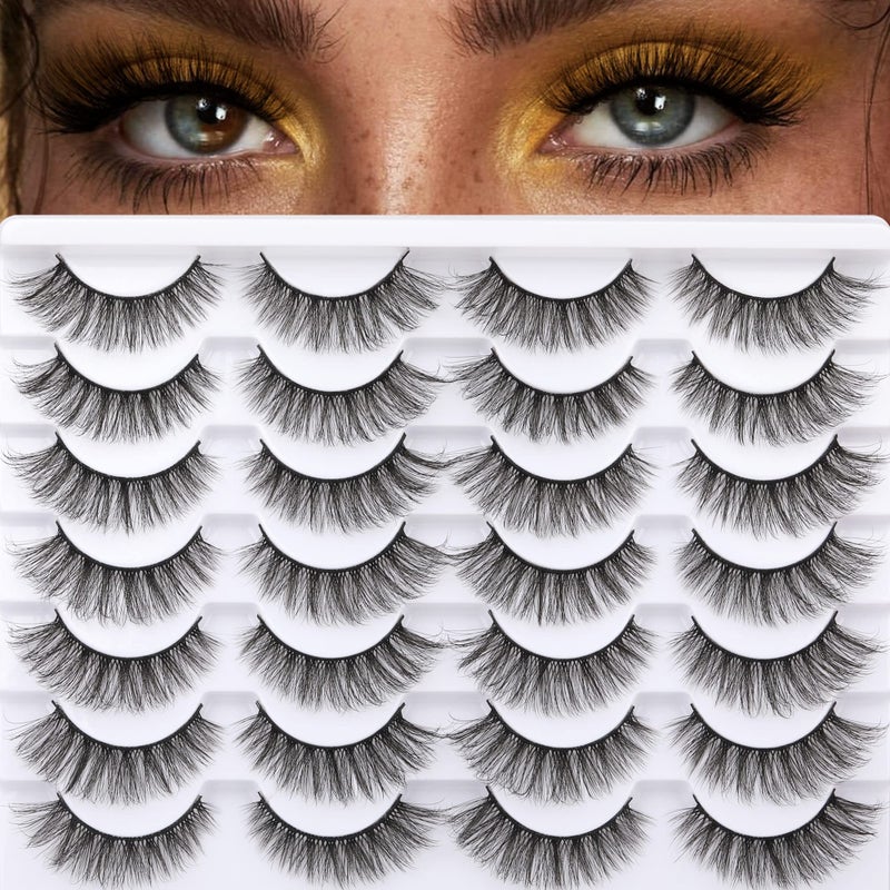 Newcally Lashes Mink Natural Look Cat Eye Wispy False Eyelashes Think Volume Long Fake Eye Lashes Pack 3D Strip Faux Mink Eyelashes 14 Pairs - Image 1