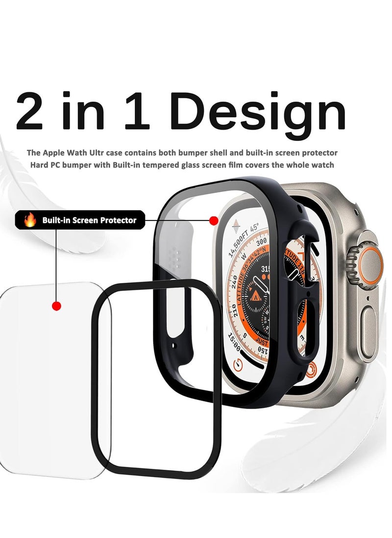 Generic - case compatible with apple watch ultra 49mm tempered glass screen protector, ultra-thin hard pc shockproof all-around bumper iwatch protective cover case for apple watch ultra 49mm-black - Image 1
