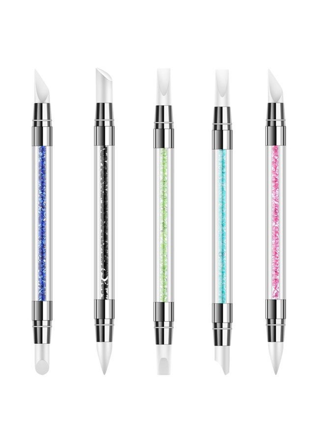 BTYMS 5Pcs Nail Art Sculpture Pen Dual Tipped Silicone Rhinestone Nail Polish Carving Pen - Image 1