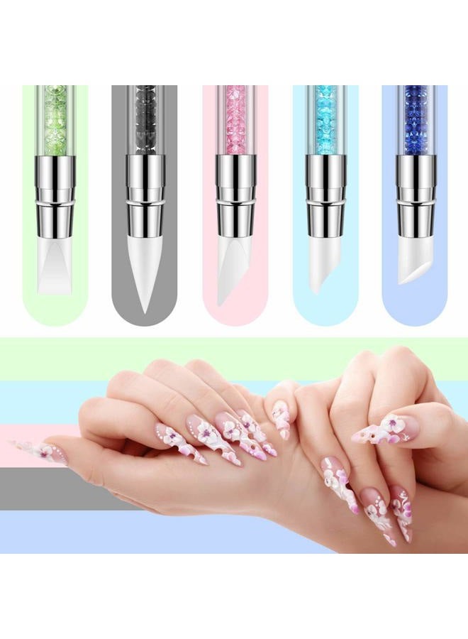 BTYMS 5Pcs Nail Art Sculpture Pen Dual Tipped Silicone Rhinestone Nail Polish Carving Pen - Image 4