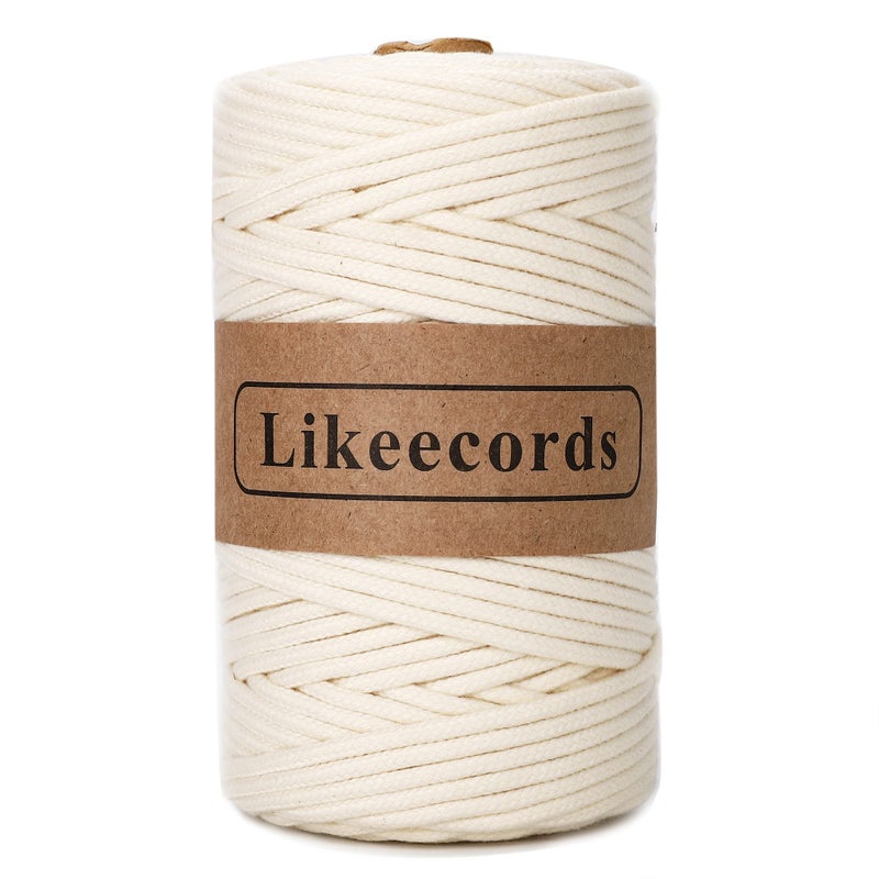 Likeecords Braided Macrame Cotton Cord 45mm109 Yards Macrame Cotton Rope Bohemia Macrame Supplies for Handmade Plant Hangers Wall Beige