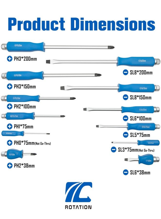 ROTATION 12PCS Magnetic Go-Thru Screwdriver Set, 6 Phillips and 6 Flat Head Tips Screwdriver for Fastening, Chiseling and Loosening Seized Screws, Multi-Purpose Budget Set - Image 2