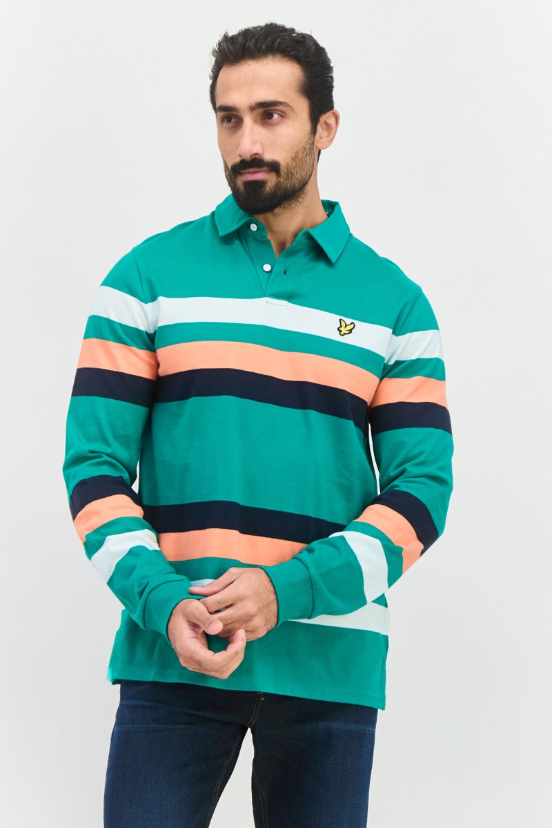 Lyle & Scott قميص بولو بأكمام طويلة للرجال بتصميم عادي، مجموعة أخضر - Image 1