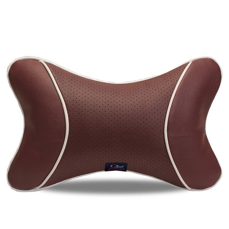 AutoFurnish Premium Car Pillow Neck Rest Made of Faux Leather Comfortable and Long Durability High Elasticity Car Accessories Essentials Brown Set of 2 - Image 3