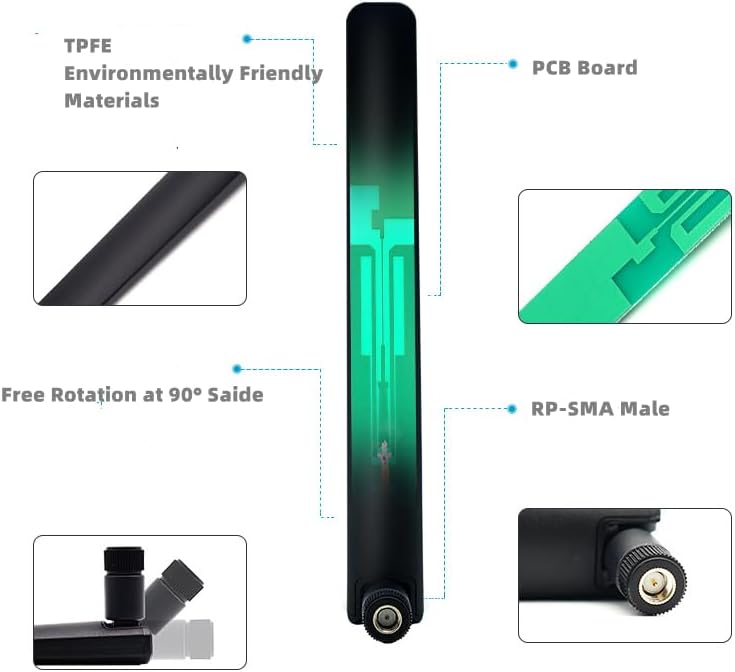 TREADALT-TEC 2X Dual Band WiFi 6E 2.4GHz 5GHz 5.8GHz 10dBi MIMO RP-SMA Male Antenna for WiFi Router PCIe Wireless Network 6E Card USB Adapter Security IP Camera Video Surveillance Monitor ASUS RT-AC68u Router - Image 2