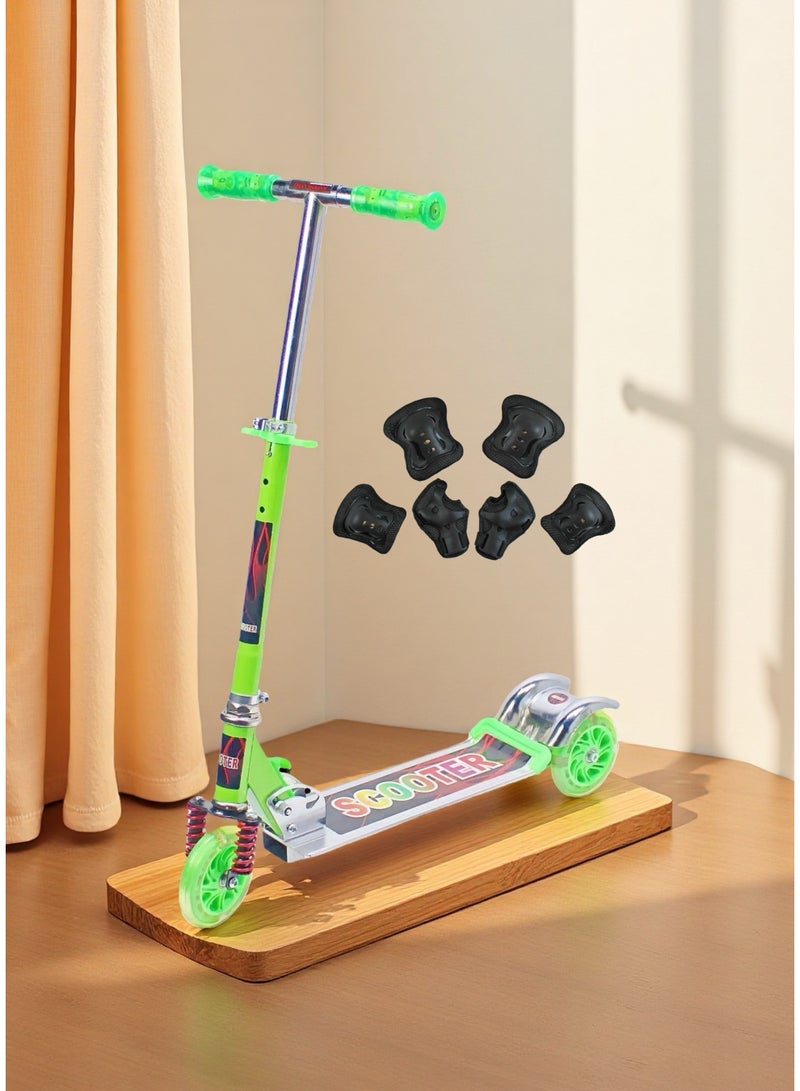 EASY FUTURE Foldable Kids Scooter with Height Adjustable Handle, Rear Brake & LED PU Wheels – Kick Scooter for 3 to 8 Year Olds Including Protective Gear Set - Image 1