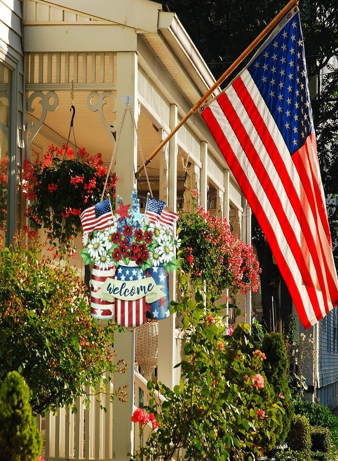Capoda Patriotic American Star and Strip Floral Hanging Sign 4th of July Welcome Door Sign Independence Day Hanger USA Party Decoration for 4th of July Independence Day Memorial Outdoor(Flag Style) - Image 5