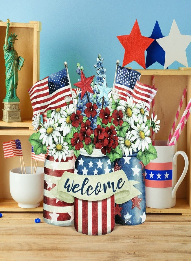 Capoda Patriotic American Star and Strip Floral Hanging Sign 4th of July Welcome Door Sign Independence Day Hanger USA Party Decoration for 4th of July Independence Day Memorial Outdoor(Flag Style) - Image 4