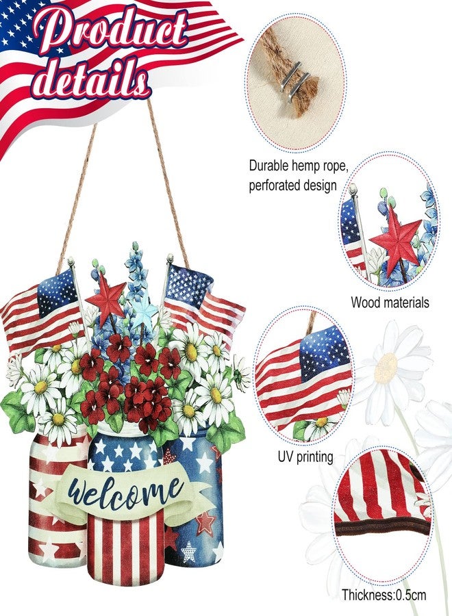Capoda Patriotic American Star and Strip Floral Hanging Sign 4th of July Welcome Door Sign Independence Day Hanger USA Party Decoration for 4th of July Independence Day Memorial Outdoor(Flag Style) - Image 3