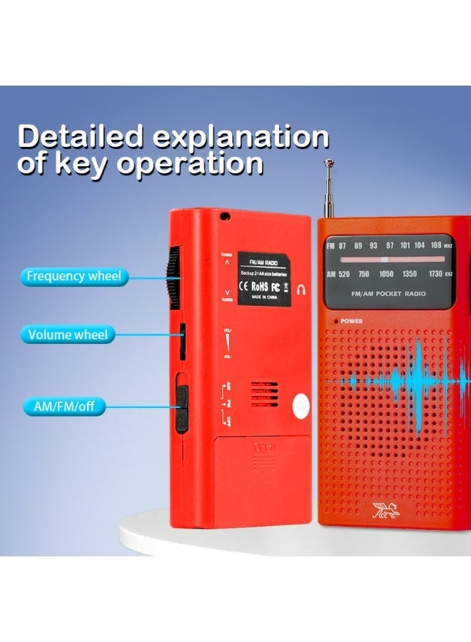 Small Radios Portable Amplitude Modulation and Frequency Modulation, Radio Portable for Home Outdoor, Transistor radios Battery Operated with Best Reception, Loud Speaker, Small Gifts for Seniors Elderly (Red) - Image 5