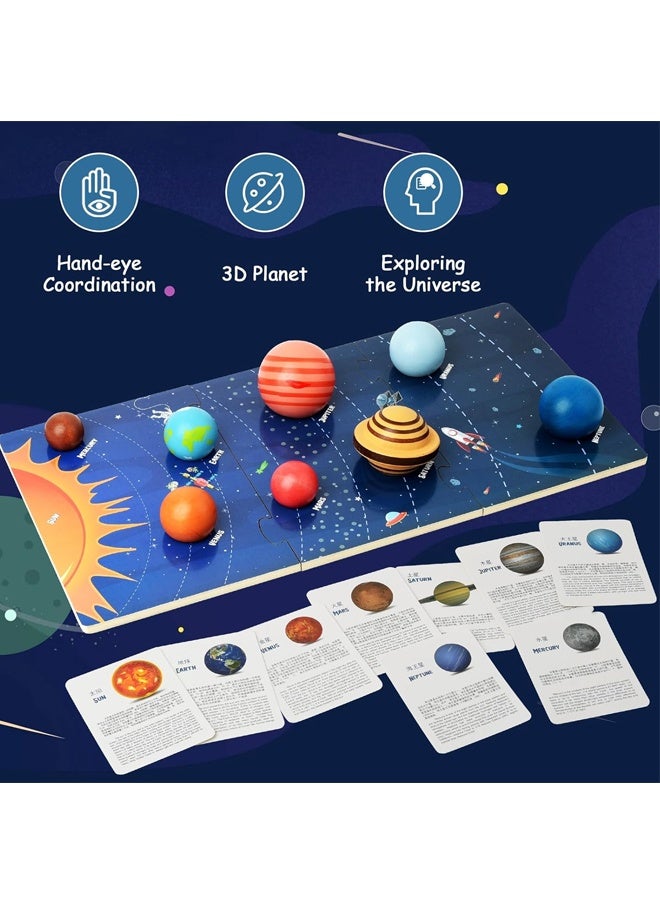 Beauenty Wooden Solar System Model Board, Montessori Toys Planets Puzzle Science STEM Space Learning for Kids 4-8 with 3D Planets Models, Prechool Educational Gift for Boys Girls - Image 5