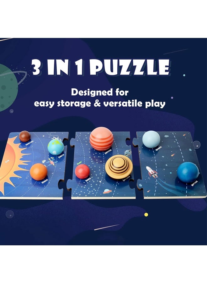 Beauenty Wooden Solar System Model Board, Montessori Toys Planets Puzzle Science STEM Space Learning for Kids 4-8 with 3D Planets Models, Prechool Educational Gift for Boys Girls - Image 3