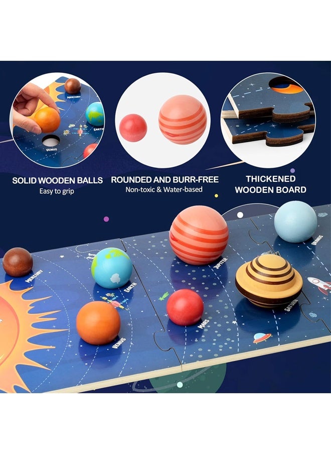 Beauenty Wooden Solar System Model Board, Montessori Toys Planets Puzzle Science STEM Space Learning for Kids 4-8 with 3D Planets Models, Prechool Educational Gift for Boys Girls - Image 2