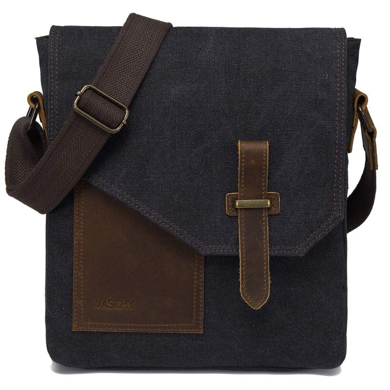 Vaschy VASCHY Small Messenger Bag, Vintage Canvas Leather Lightweight Crossbody Man Purse Bag  - Image 1