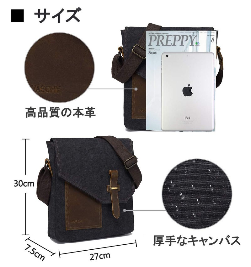 Vaschy VASCHY Small Messenger Bag, Vintage Canvas Leather Lightweight Crossbody Man Purse Bag  - Image 3
