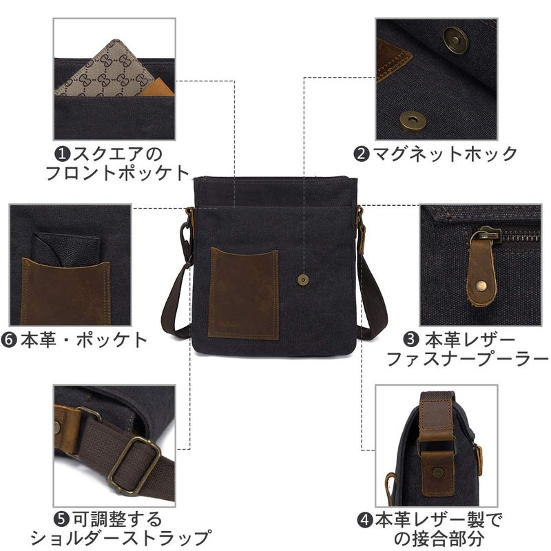 Vaschy VASCHY Small Messenger Bag, Vintage Canvas Leather Lightweight Crossbody Man Purse Bag  - Image 4