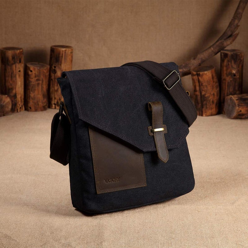 Vaschy VASCHY Small Messenger Bag, Vintage Canvas Leather Lightweight Crossbody Man Purse Bag  - Image 2